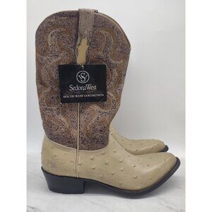 Sedona West Full Quill Ostrich Exotic Cowboy Boots Brown & Tan 8.5 D Unworn Tag